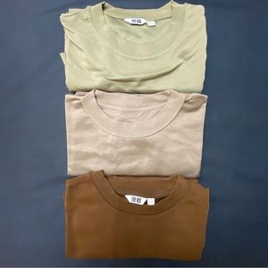 3 UNIQLO U AIRISM SMALL OVERSIZED CREWNECK TSHIRTS GREEN, BROWN AND BEIGE